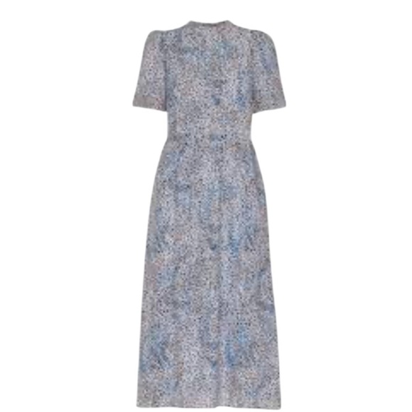 Whistles Blair Puff Sleeve Dress Women's Blue Midi Feminine Open Back Bow - Picture 7 of 13